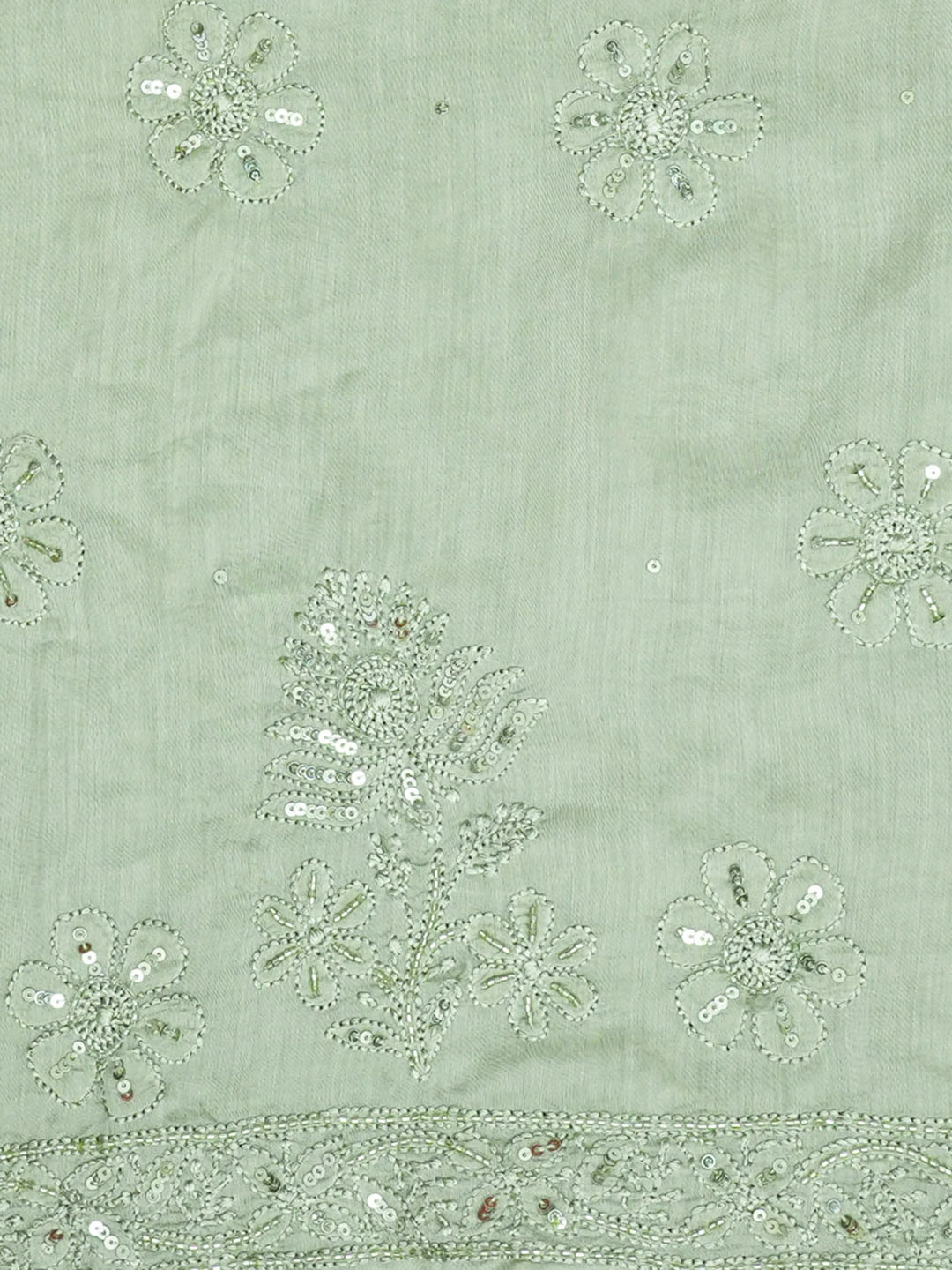 Ada Hand Embroidered Fern Green Muslin Lucknowi Chikankari Unstitched Kurta Dupatta Set With Sequinned Work 01A584922