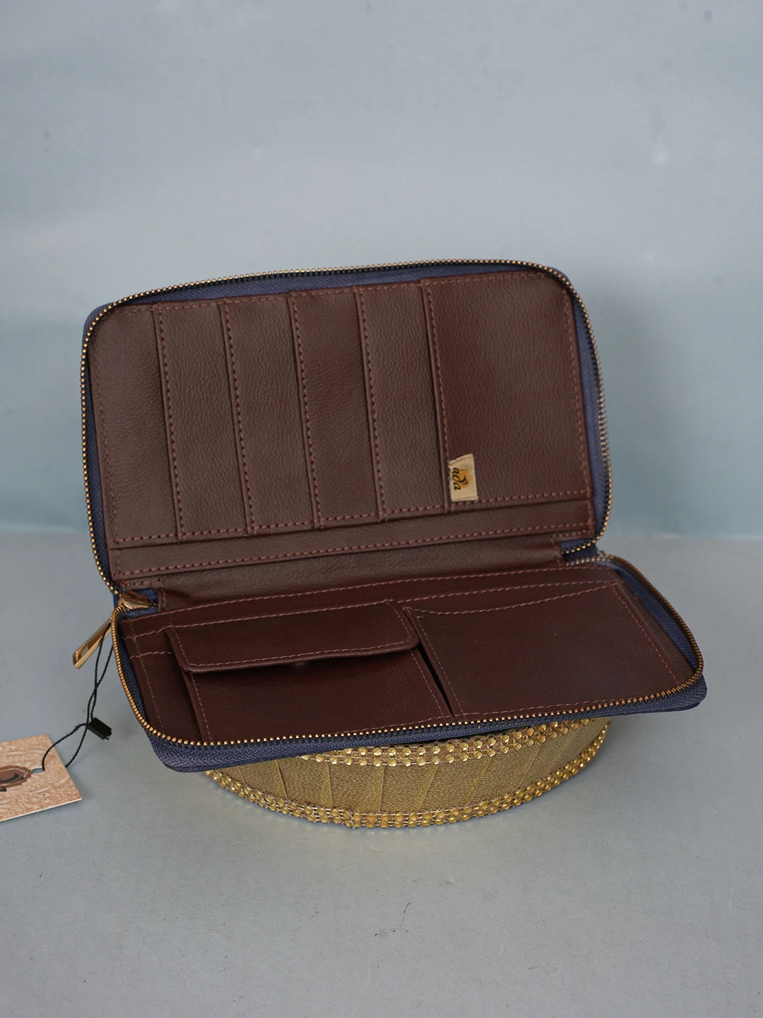 Ada Hand Embroidered Navy Blue Denim Lucknowi Chikankari Clutch With Zari Work 01A583855