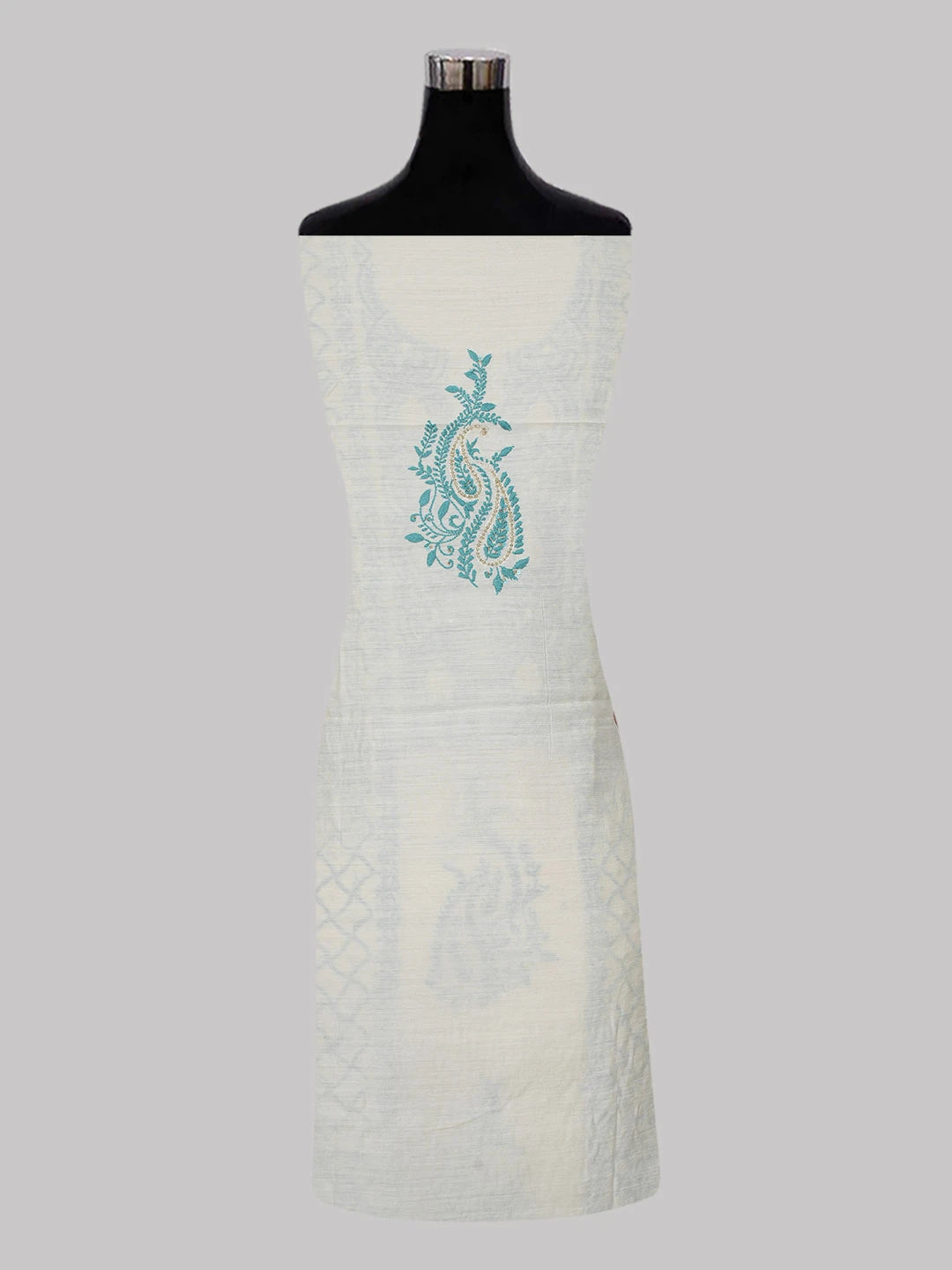 Ada Hand Embroidered Fawn Moonga Silk Lucknowi Chikankari Unstitched Kurta Dupatta Set With Zari Work 01A548899