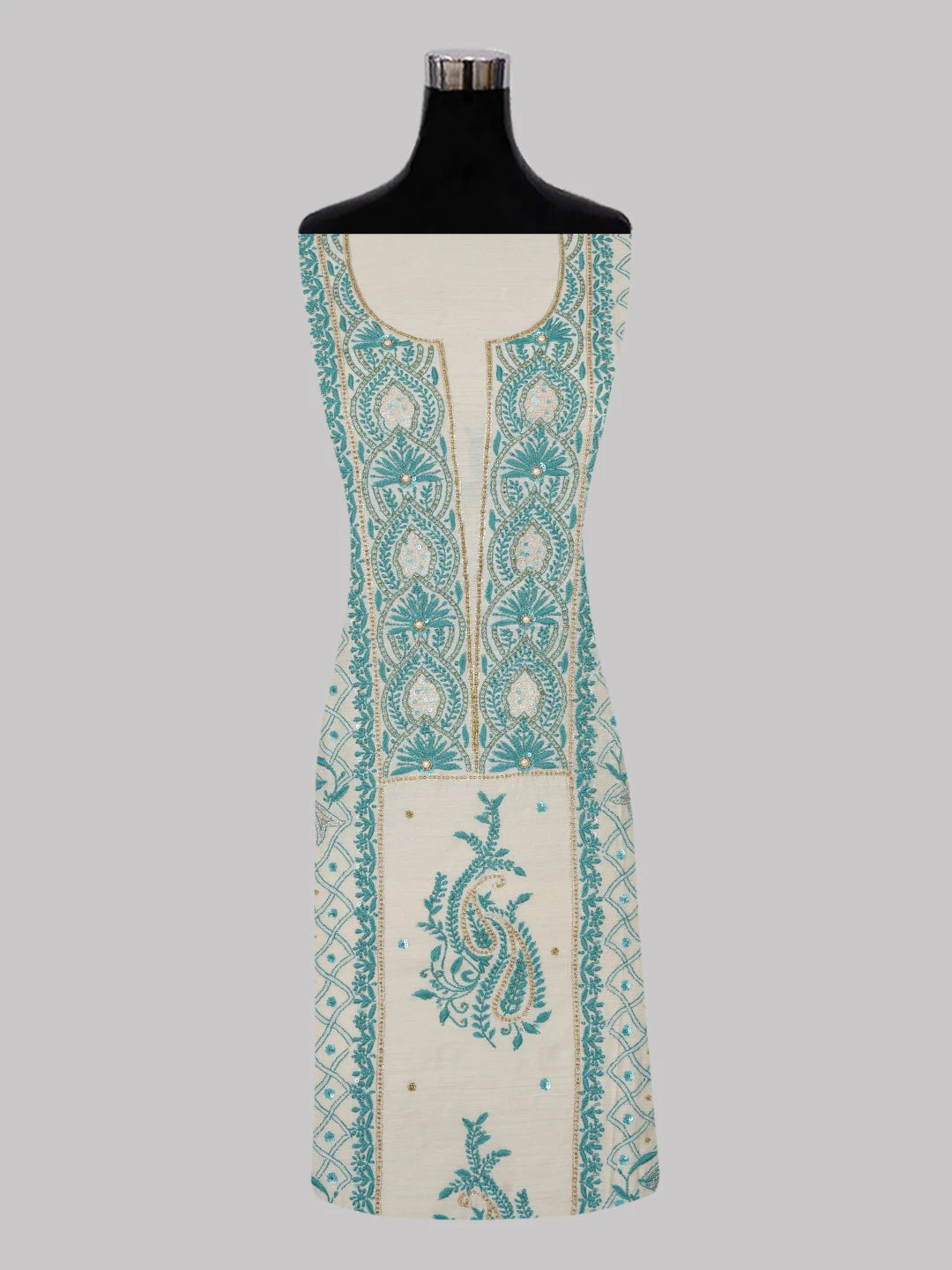 Ada Hand Embroidered Fawn Moonga Silk Lucknowi Chikankari Unstitched Kurta Dupatta Set With Zari Work 01A548899