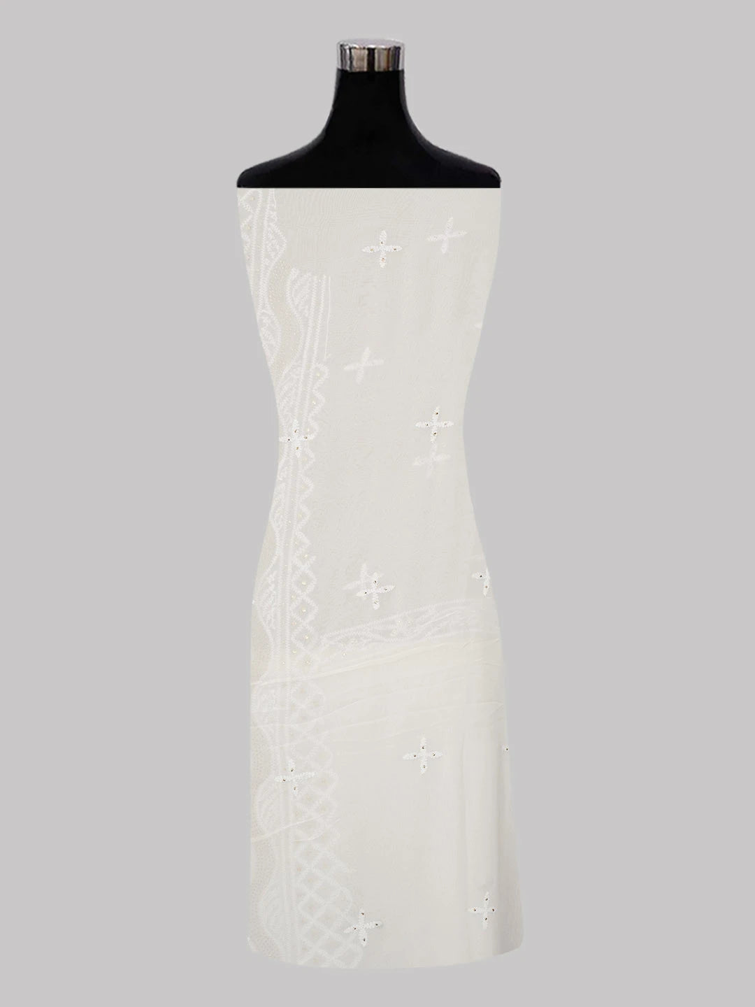 Ada Hand Embroidered White Pure Georgette Lucknowi Chikankari Unstitched Kurta Piece With Muqaish Work 01A388541