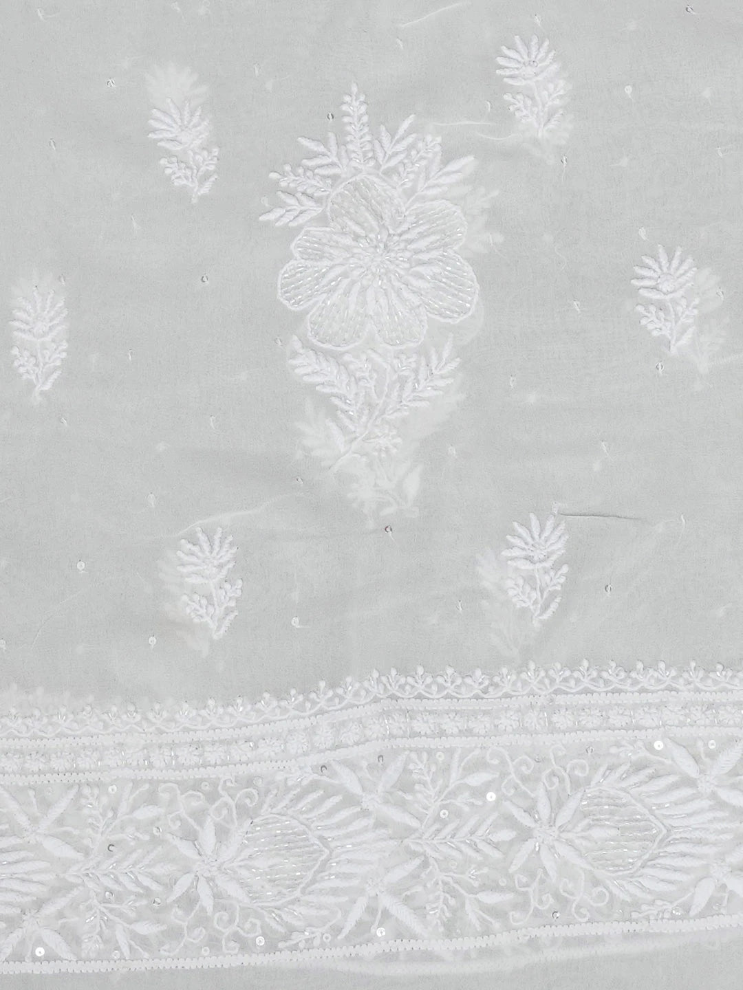 Ada Hand Embroidered White Pure Georgette Lucknowi Chikankari Unstitched Kurta Dupatta Set With Sequinned Work 01A591712