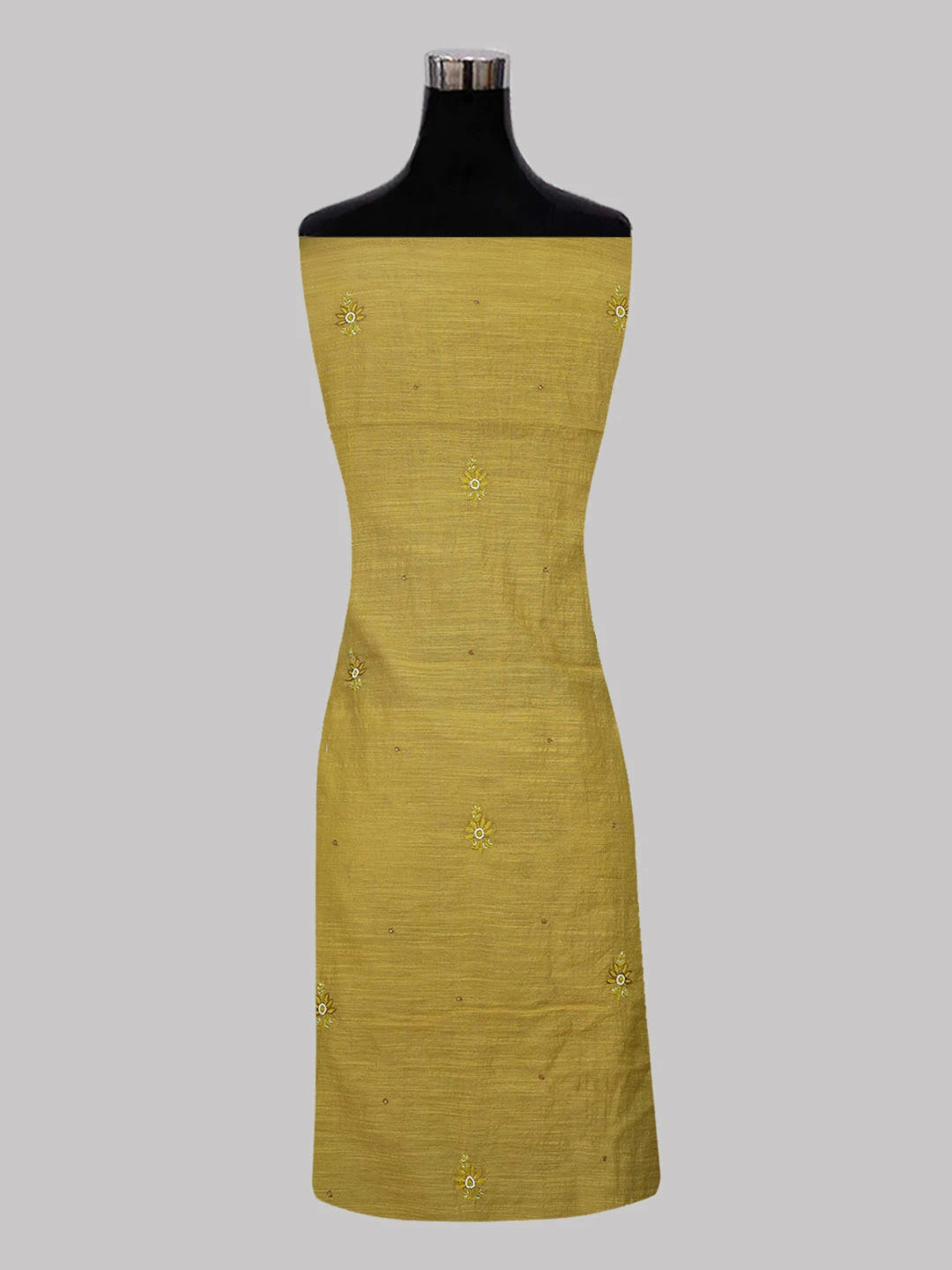 Ada Hand Embroidered Mehandi Green khadi Chanderi Lucknowi Chikankari Unstitched Kurta Dupatta Set With Pearl Work 01A452750