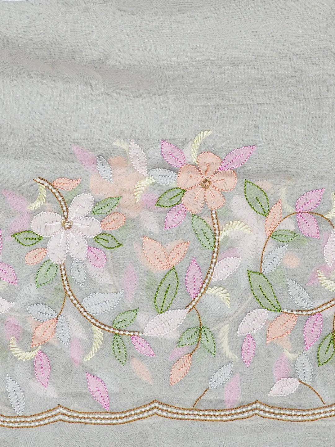 Ada Hand Embroidered Fawn Organza Lucknowi Chikankari Unstitched Kurta Dupatta Set With Parsi Work 01A599527