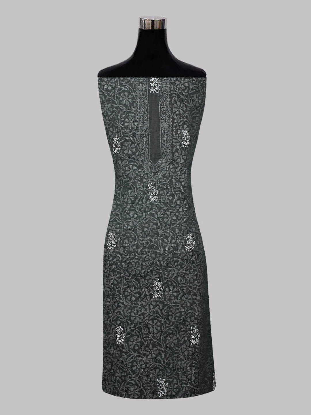 Ada Hand Embroidered Black Kota Lucknowi Chikankari Unstitched Kurta Dupatta Set 01A565375