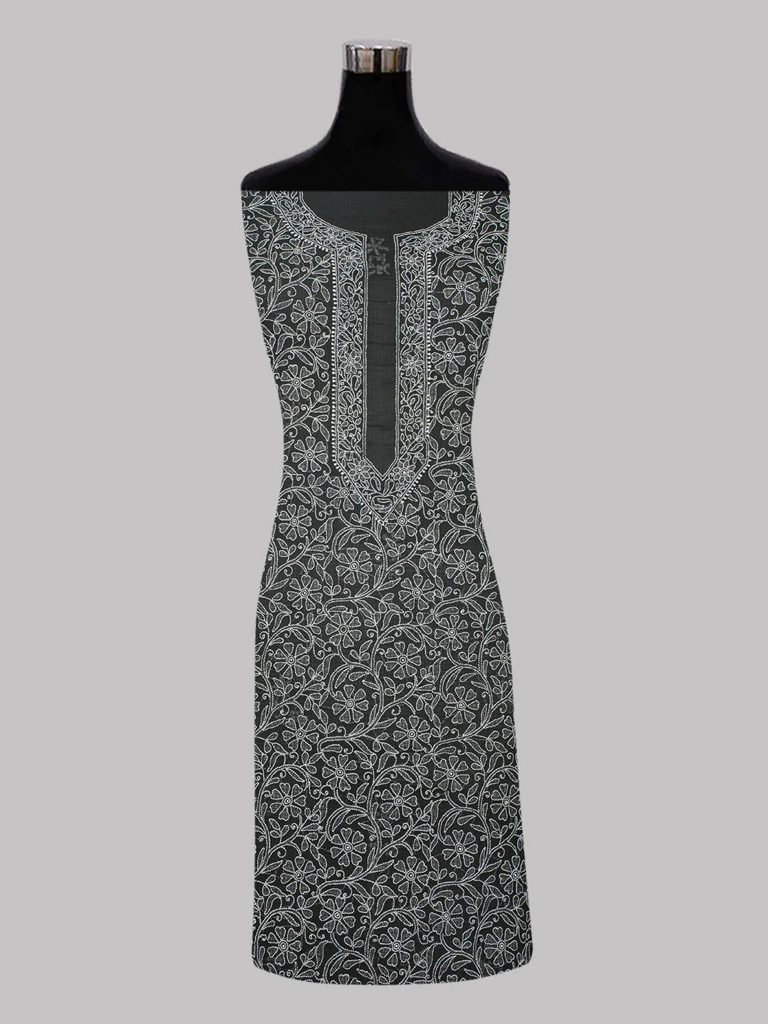 Ada Hand Embroidered Black Kota Lucknowi Chikankari Unstitched Kurta Dupatta Set 01A565375