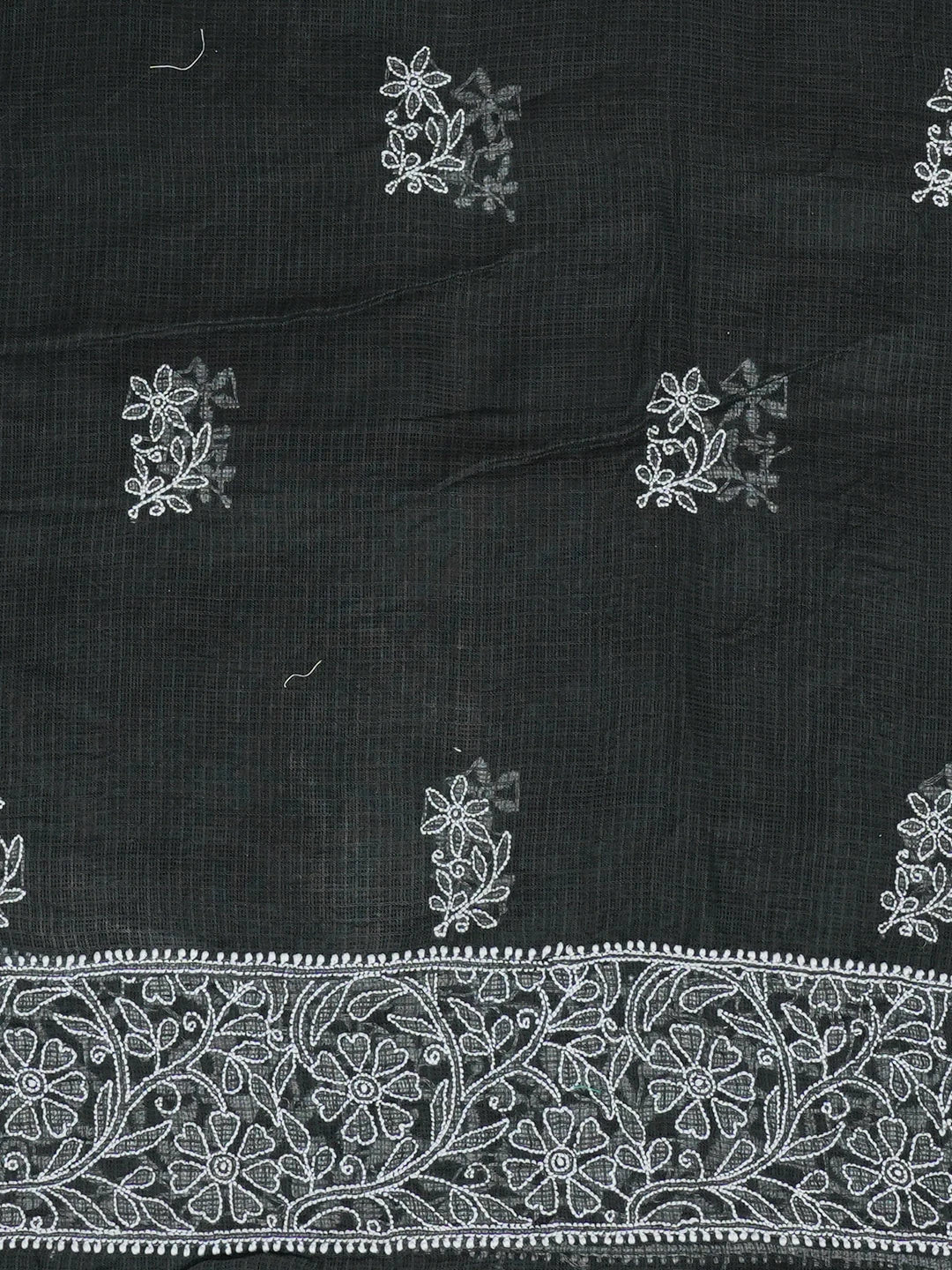 Ada Hand Embroidered Black Kota Lucknowi Chikankari Unstitched Kurta Dupatta Set 01A565375