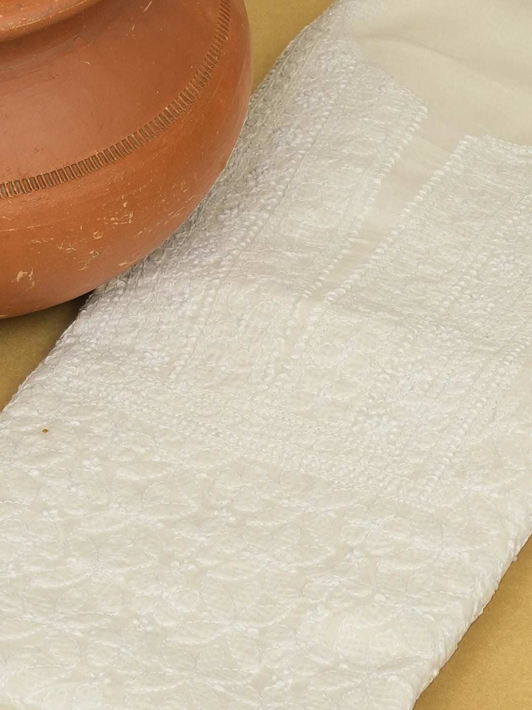 Ada Hand Embroidered Cream Cotton Lucknowi Chikankari Unstitched Kurta Piece 01A607281