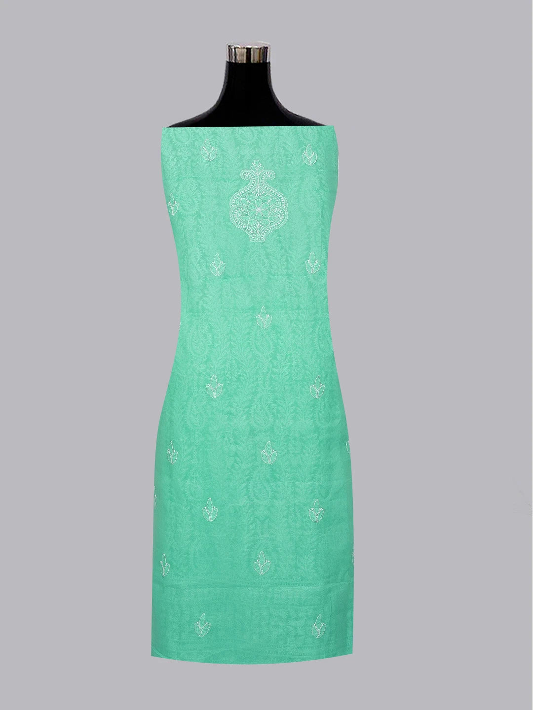 Ada Hand Embroidered Sea Green Cotton Lucknowi Chikankari Unstitched Kurta Piece 01A607298