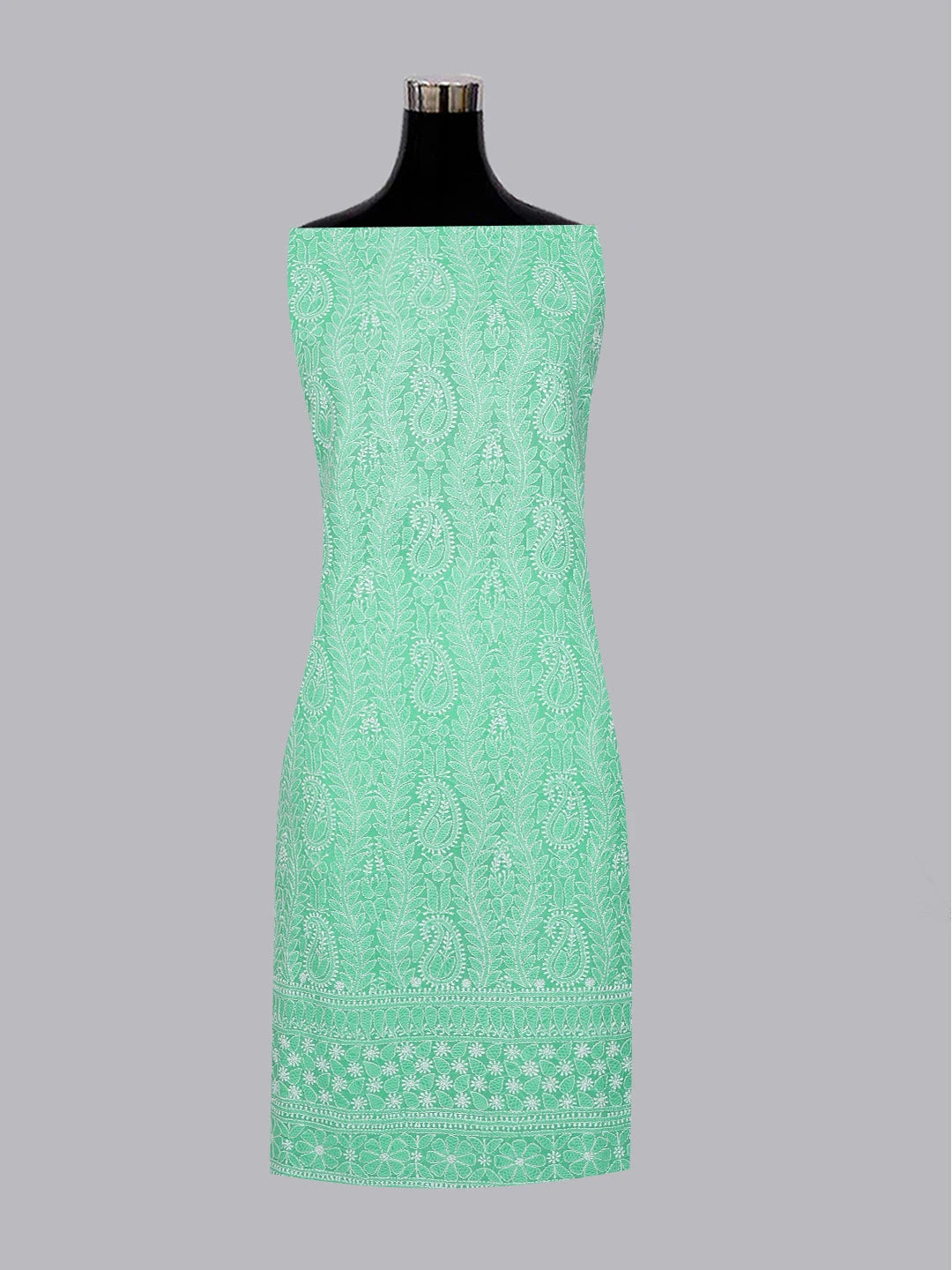 Ada Hand Embroidered Sea Green Cotton Lucknowi Chikankari Unstitched Kurta Piece 01A607298