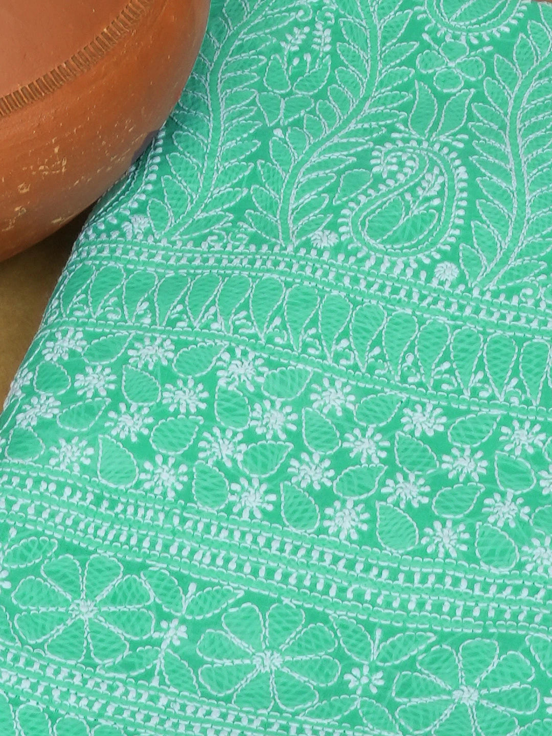 Ada Hand Embroidered Sea Green Cotton Lucknowi Chikankari Unstitched Kurta Piece 01A607298