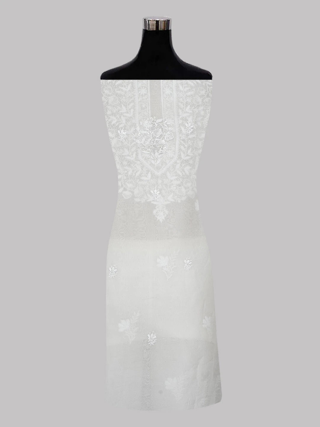 Ada Hand Embroidered White Organza Lucknowi Chikankari Unstitched Kurta Dupatta Set With Cutdana Work 01A590984