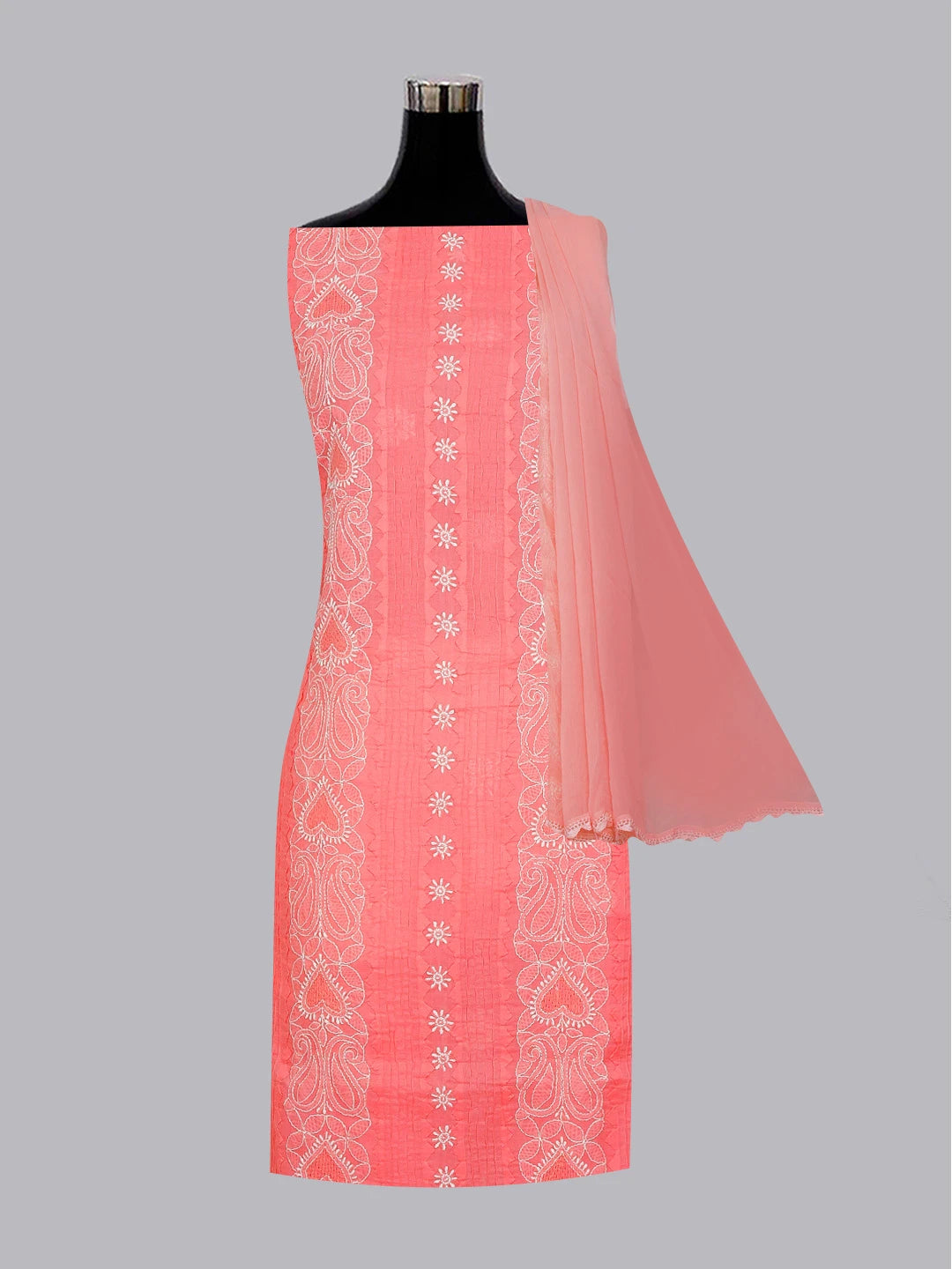 Ada Hand Embroidered Pink Cotton Lucknowi Chikankari Unstitched Suit Piece 01A479390