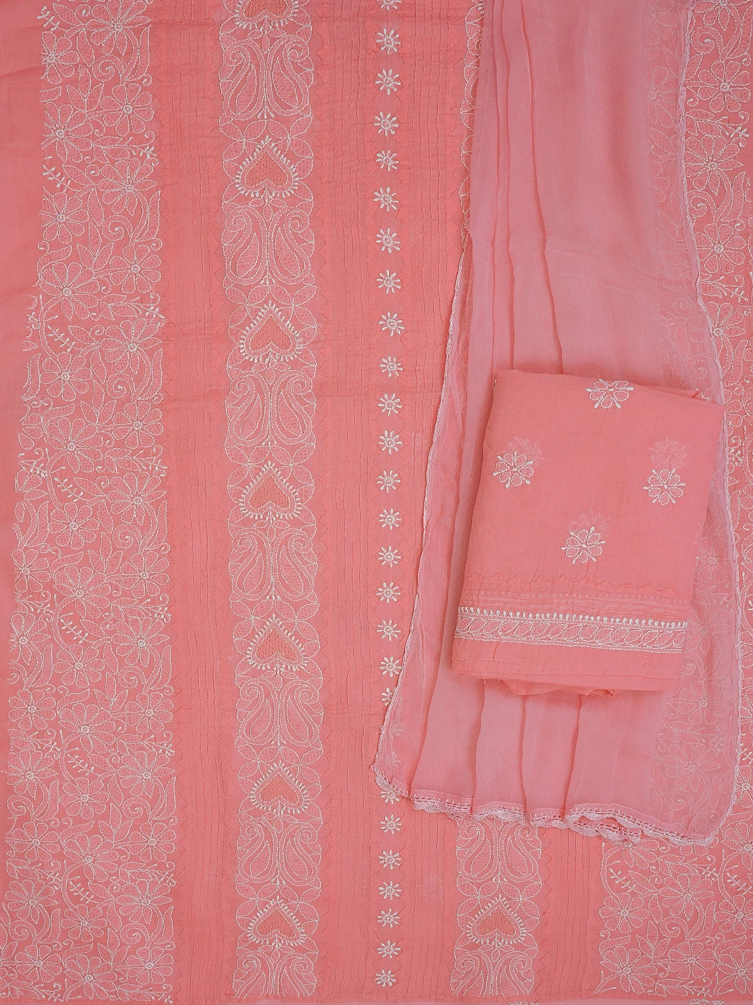 Ada Hand Embroidered Pink Cotton Lucknowi Chikankari Unstitched Suit Piece 01A479390