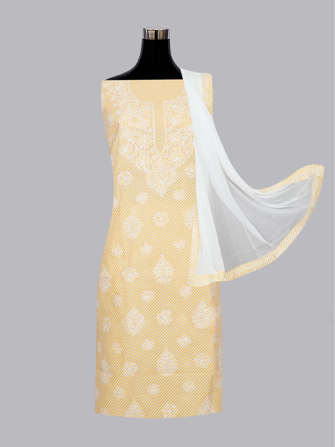Ada Hand Embroidered Yellow And White Cotton Lucknowi Chikankari Unstitched Suit Piece A211242