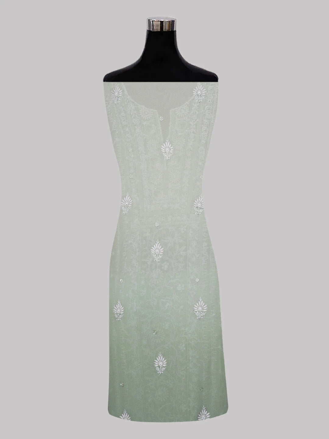 Ada Hand Embroidered Light Green Pure Georgette Lucknowi Chikankari Unstitched Kurta Dupatta Set With Cutdana Work 01A563356