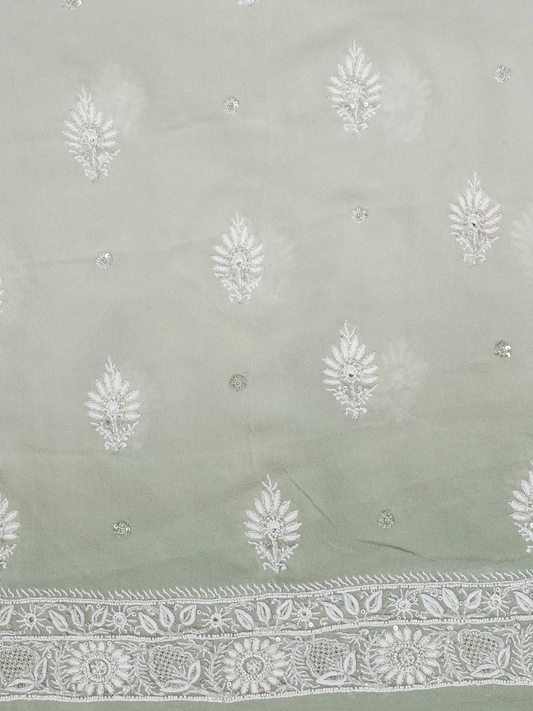 Ada Hand Embroidered Light Green Pure Georgette Lucknowi Chikankari Unstitched Kurta Dupatta Set With Cutdana Work 01A563356