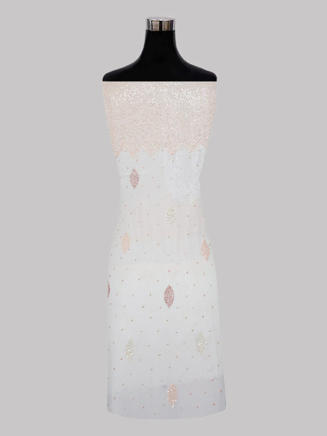 Ada Hand Embroidered White Pure Georgette Lucknowi Chikankari Unstitched Kurta Dupatta Set With Sequinned Work A163832