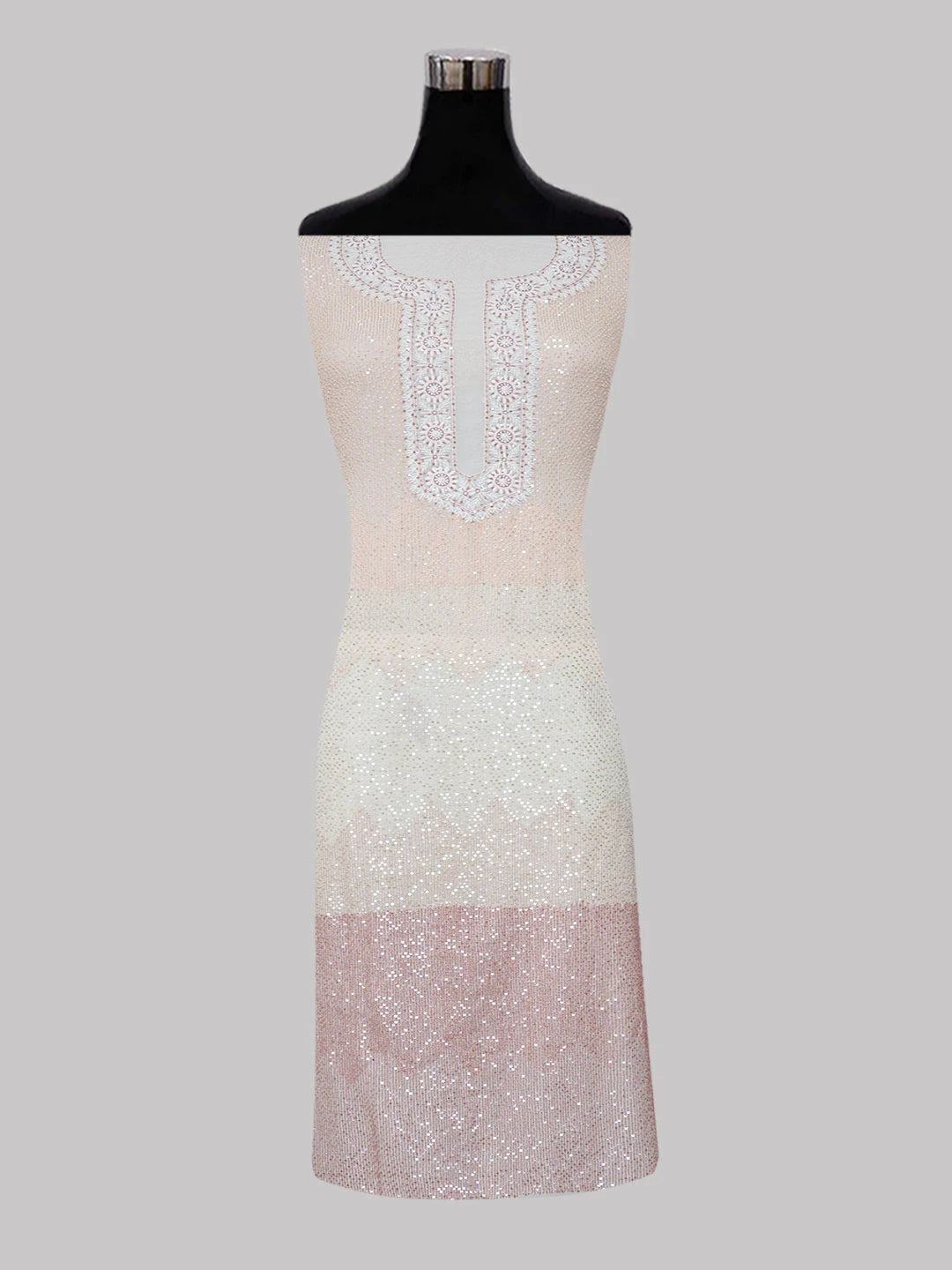 Ada Hand Embroidered White Pure Georgette Lucknowi Chikankari Unstitched Kurta Dupatta Set With Sequinned Work A163832