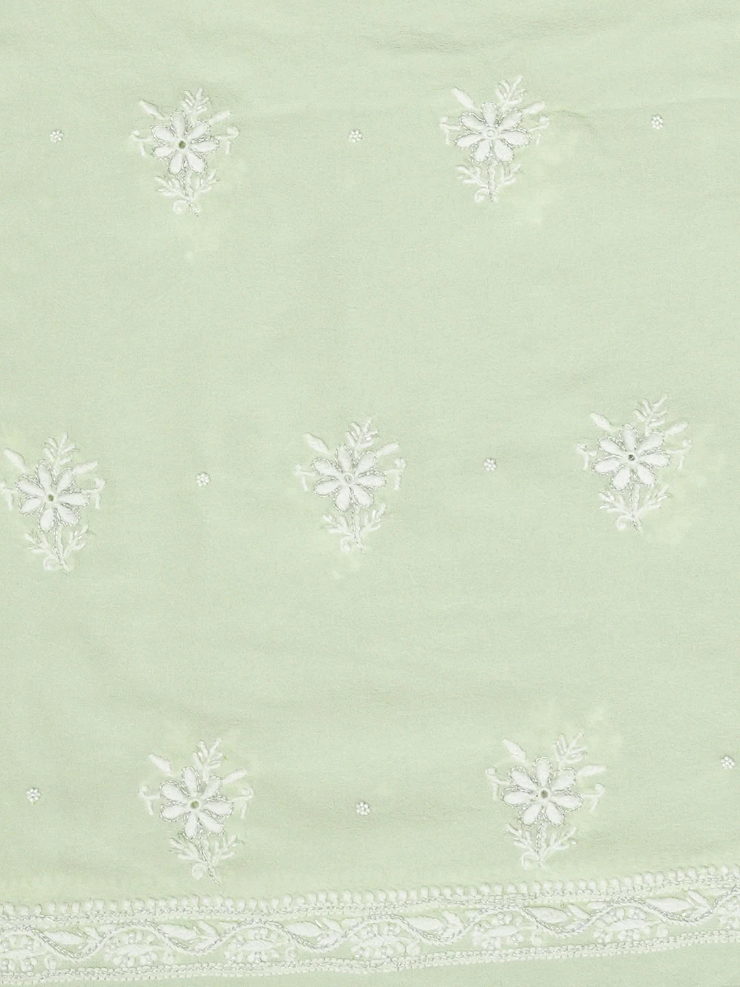 Ada Hand Embroidered Ombre Shade of Light Lime Green and Sea Green Pure Georgette Lucknowi Chikankari Unstitched Kurta Dupatta Set With Pearl Work 01A590647