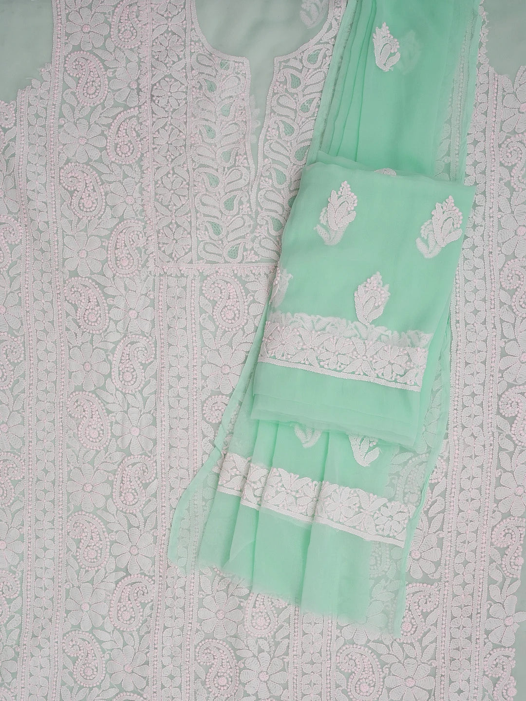 Ada Hand Embroidered Sea Green Georgette Lucknowi Chikankari Unstitched Suit Piece 01A608509