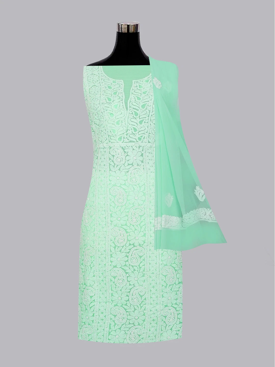 Ada Hand Embroidered Sea Green Georgette Lucknowi Chikankari Unstitched Suit Piece 01A608509