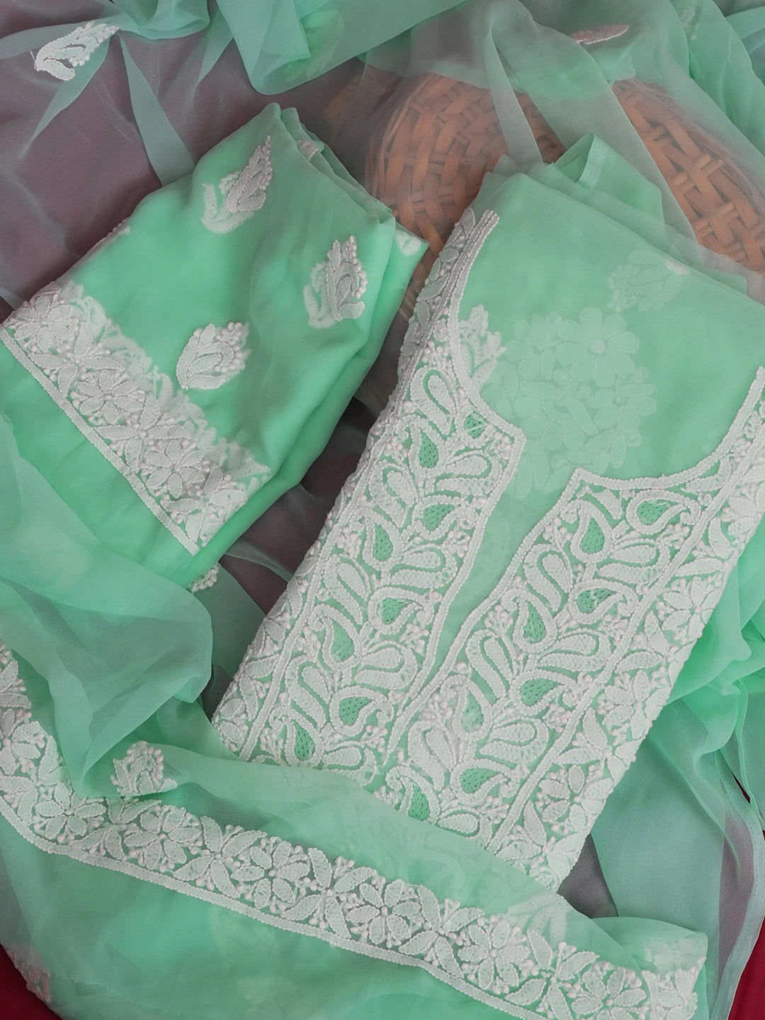 Ada Hand Embroidered Sea Green Georgette Lucknowi Chikankari Unstitched Suit Piece 01A608509