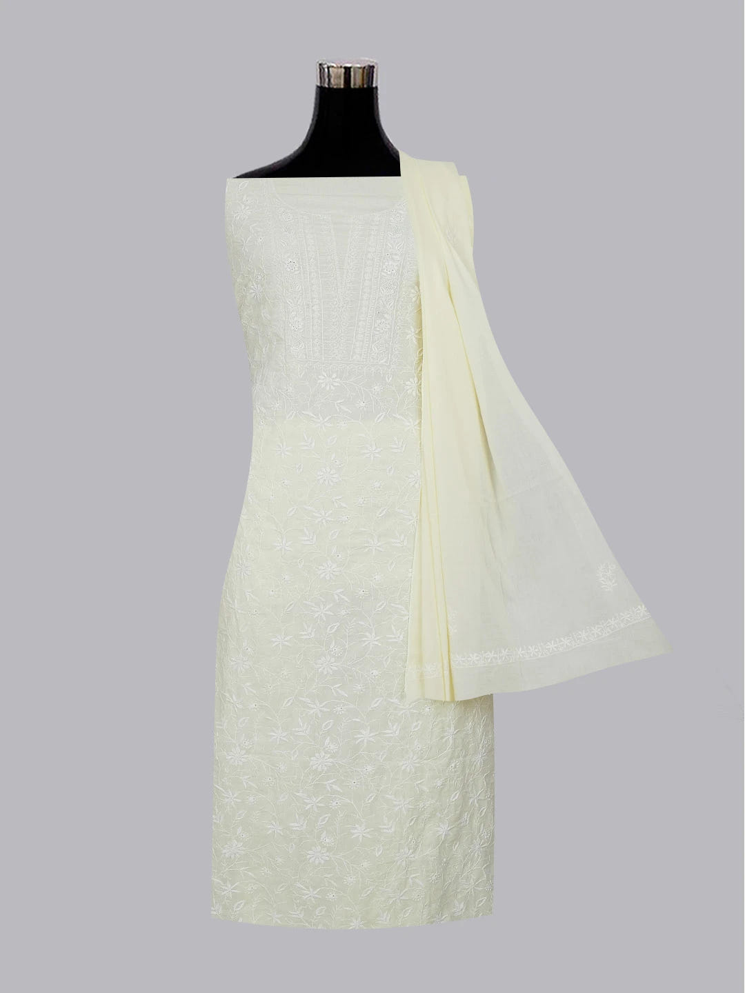 Ada Hand Embroidered Lemon Cotton Lucknowi Chikankari Unstitched Suit Piece 01A359729