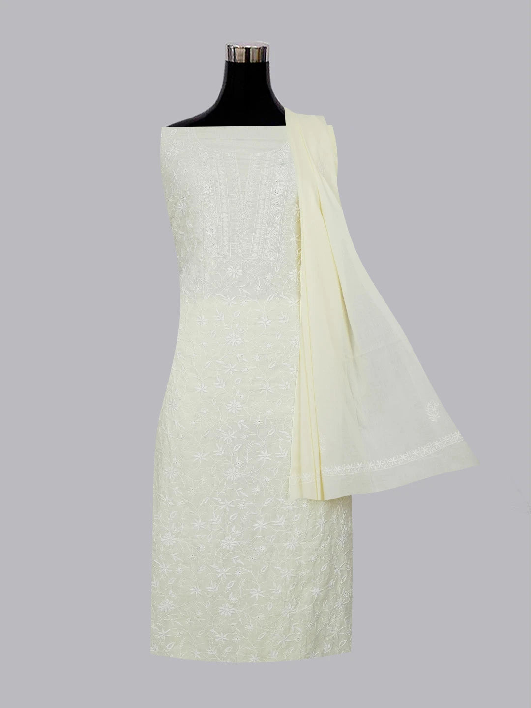 Ada Hand Embroidered Lemon Cotton Lucknowi Chikankari Unstitched Suit Piece 01A359729