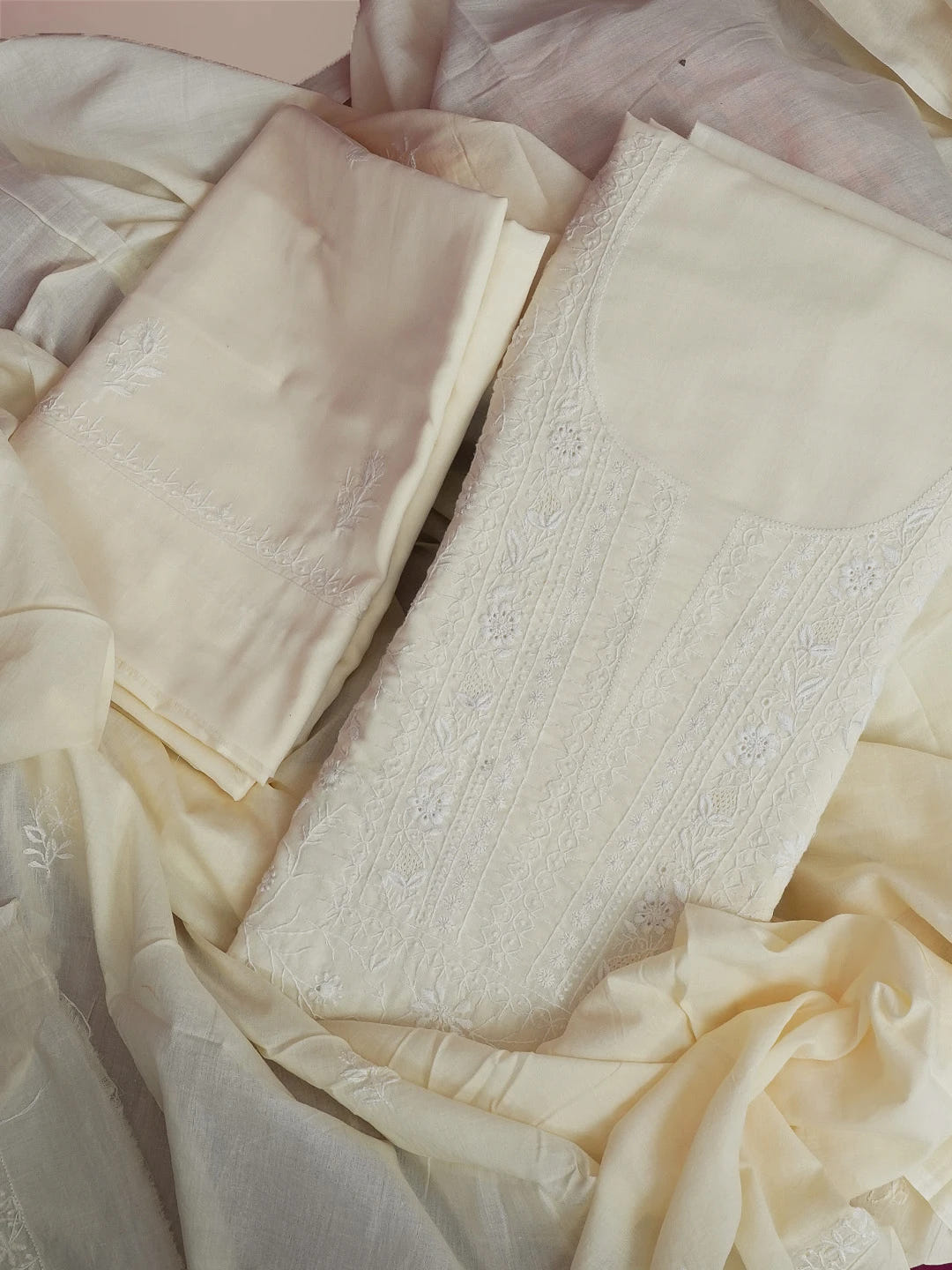 Ada Hand Embroidered Lemon Cotton Lucknowi Chikankari Unstitched Suit Piece 01A359729