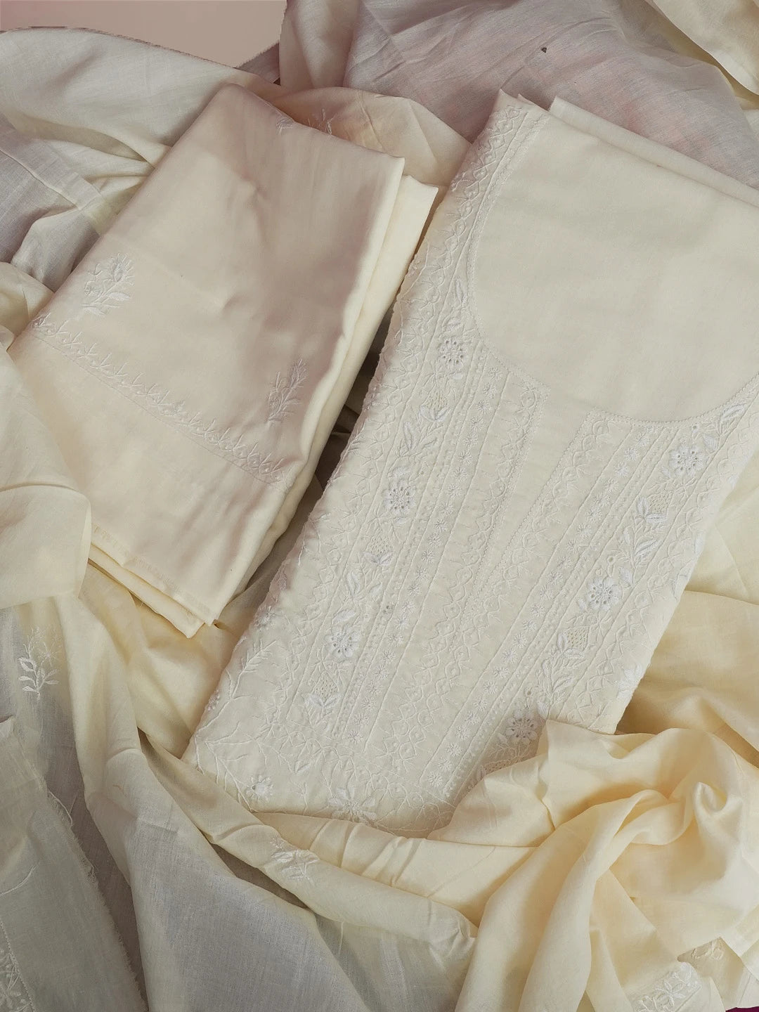 Ada Hand Embroidered Lemon Cotton Lucknowi Chikankari Unstitched Suit Piece 01A359729