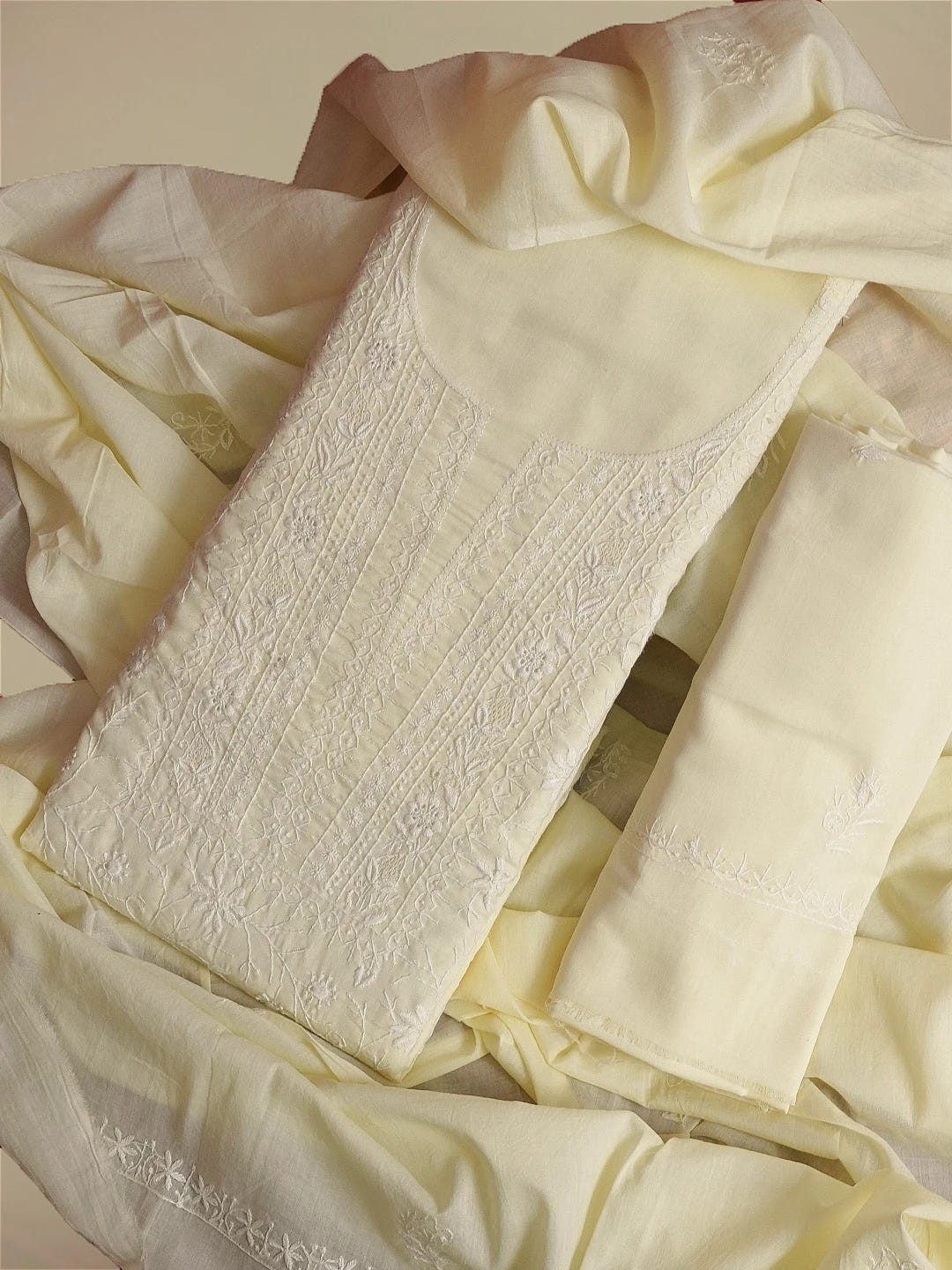 Ada Hand Embroidered Lemon Cotton Lucknowi Chikankari Unstitched Suit Piece 01A359729