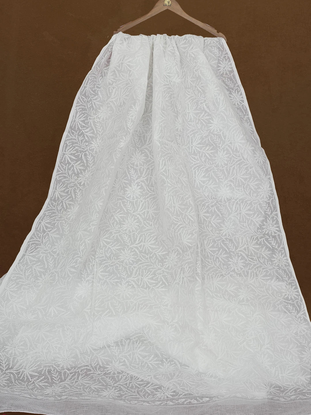 Ada Hand Embroidered White Kota Lucknowi Chikankari Saree With Blouse 01A585906