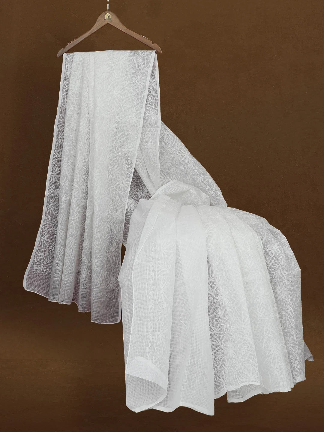 Ada Hand Embroidered White Kota Lucknowi Chikankari Saree With Blouse 01A585906