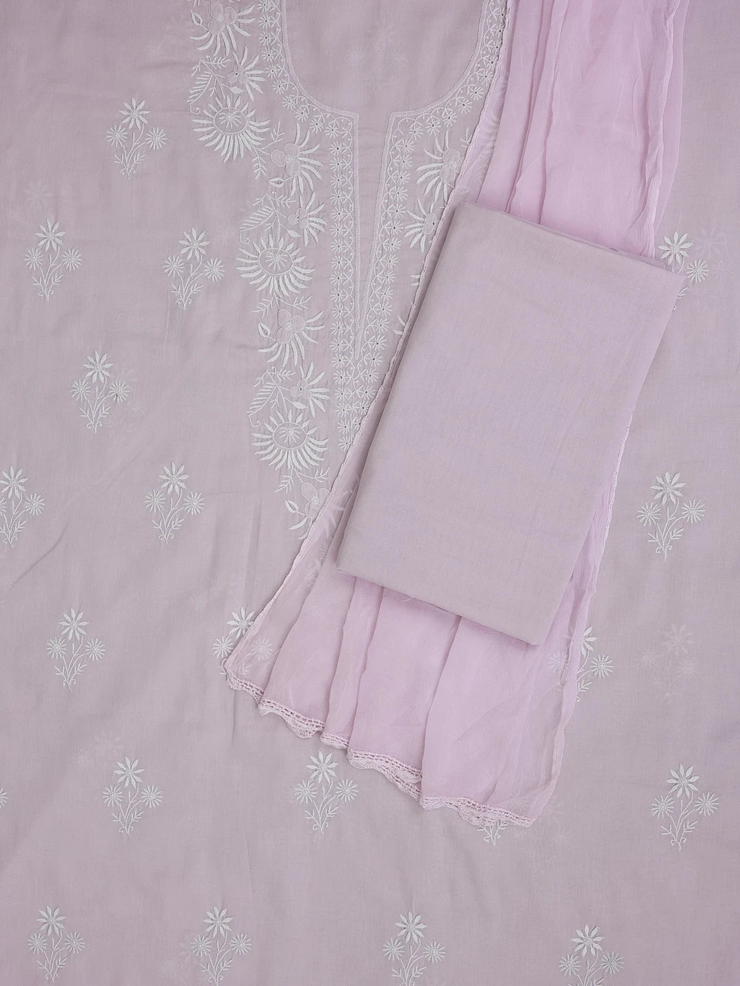 Ada Hand Embroidered Opera Mauve Cotton Lucknowi Chikankari Unstitched Suit Piece 01A555662