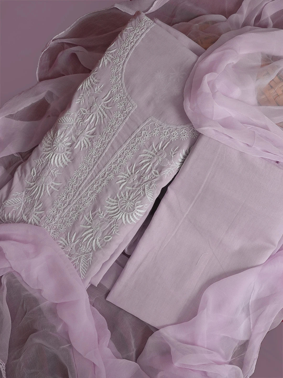 Ada Hand Embroidered Opera Mauve Cotton Lucknowi Chikankari Unstitched Suit Piece 01A555662