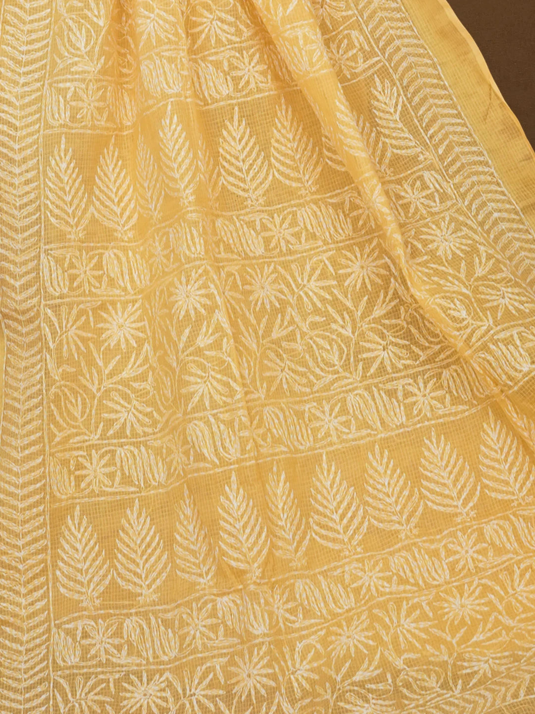 Ada Hand Embroidered Yellow Kota Lucknowi Chikankari Saree With Blouse 01A590939