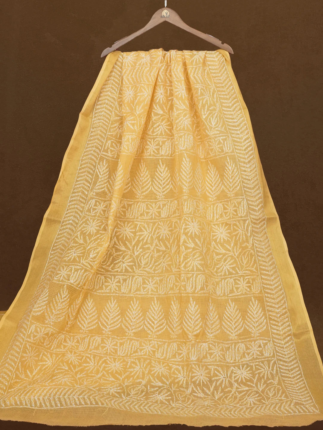 Ada Hand Embroidered Yellow Kota Lucknowi Chikankari Saree With Blouse 01A590939