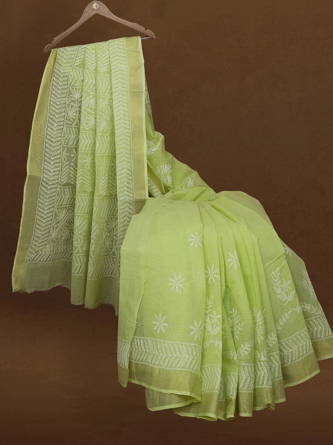 Ada Hand Embroidered Green Kota Lucknowi Chikankari Saree With Blouse 01A591007