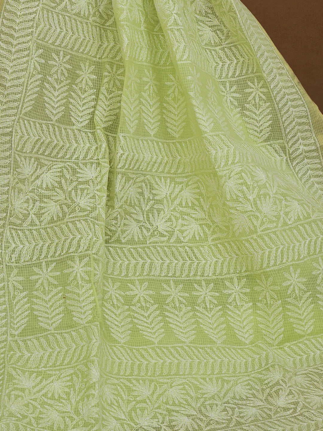 Ada Hand Embroidered Green Kota Lucknowi Chikankari Saree With Blouse 01A591007