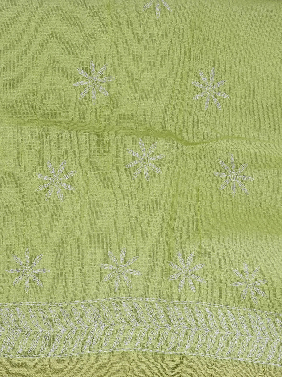 Ada Hand Embroidered Green Kota Lucknowi Chikankari Saree With Blouse 01A591007
