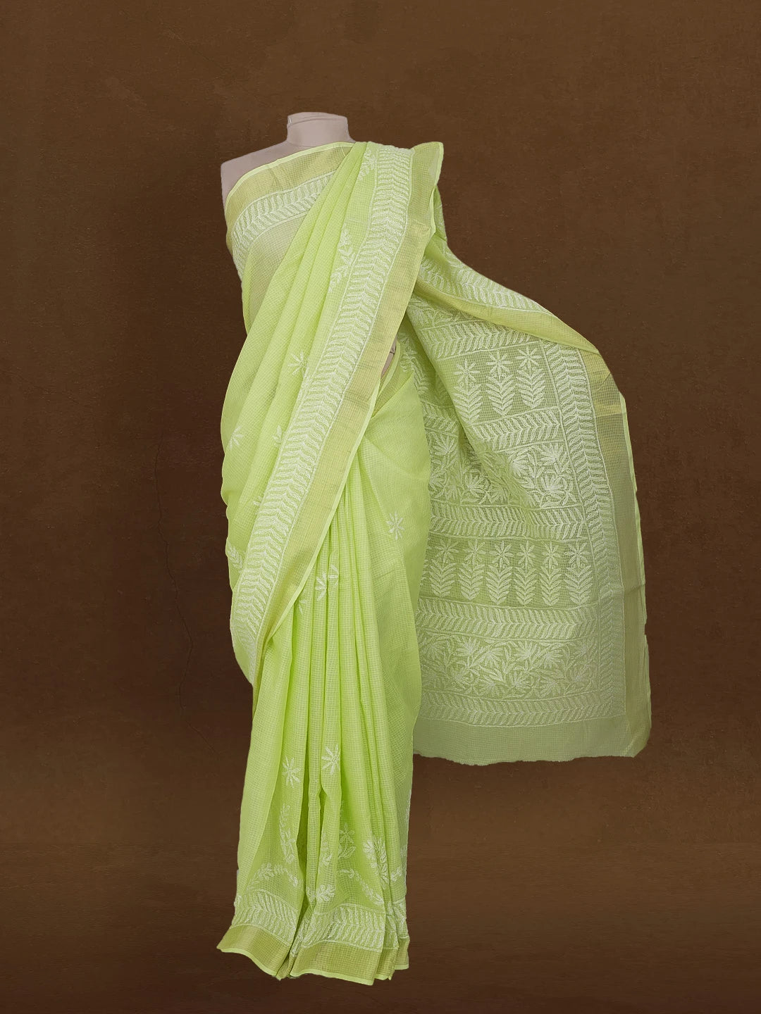 Ada Hand Embroidered Green Kota Lucknowi Chikankari Saree With Blouse 01A591007