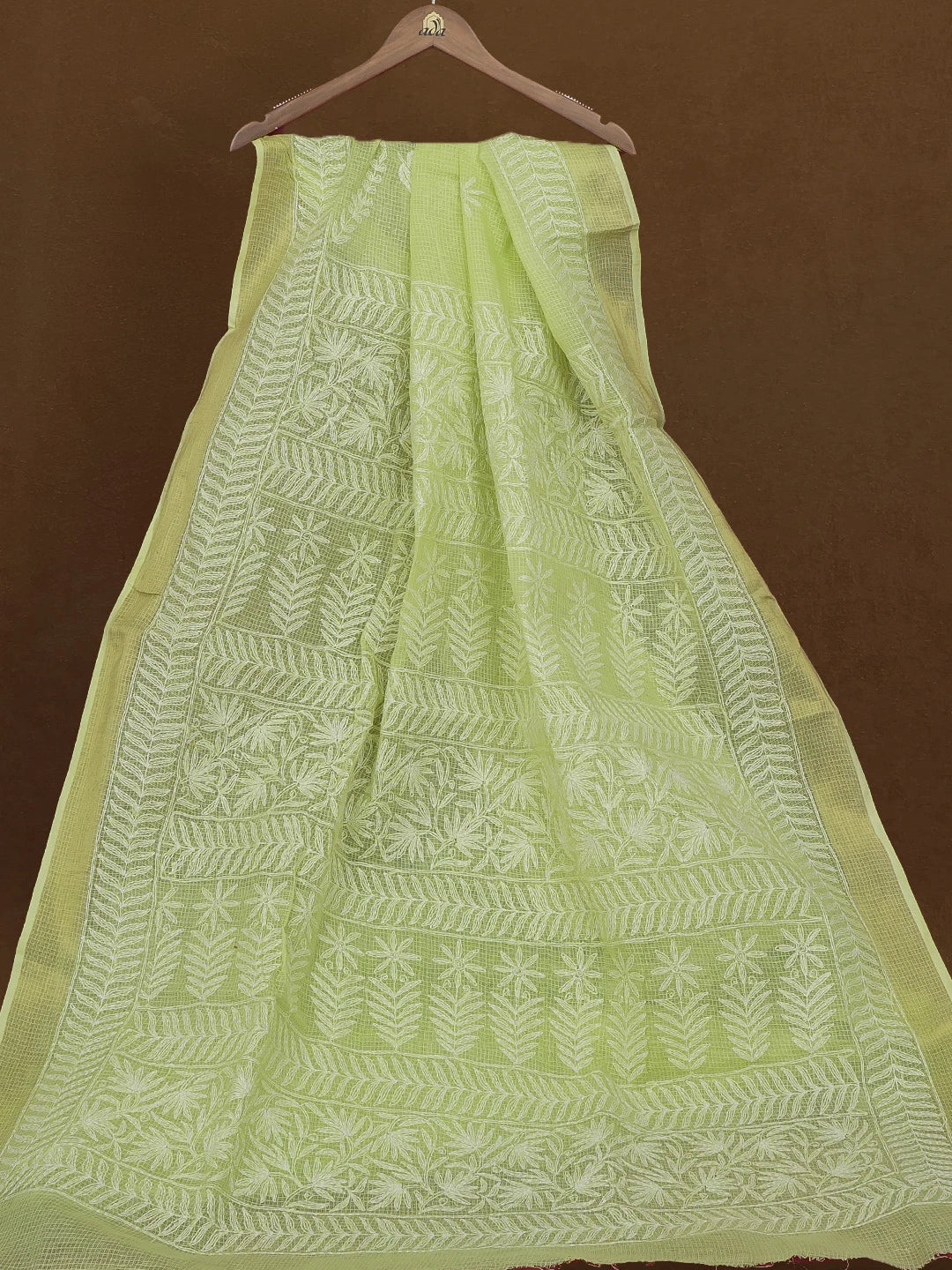 Ada Hand Embroidered Green Kota Lucknowi Chikankari Saree With Blouse 01A591007