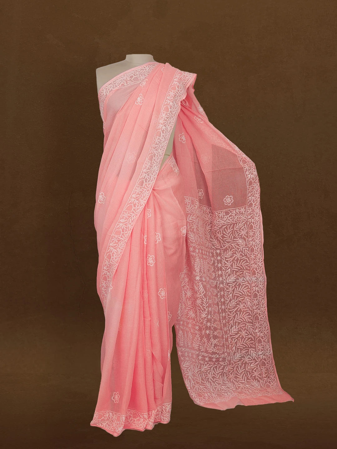 Ada Hand Embroidered Pink Kota Lucknowi Chikankari Saree With Blouse 01A452627