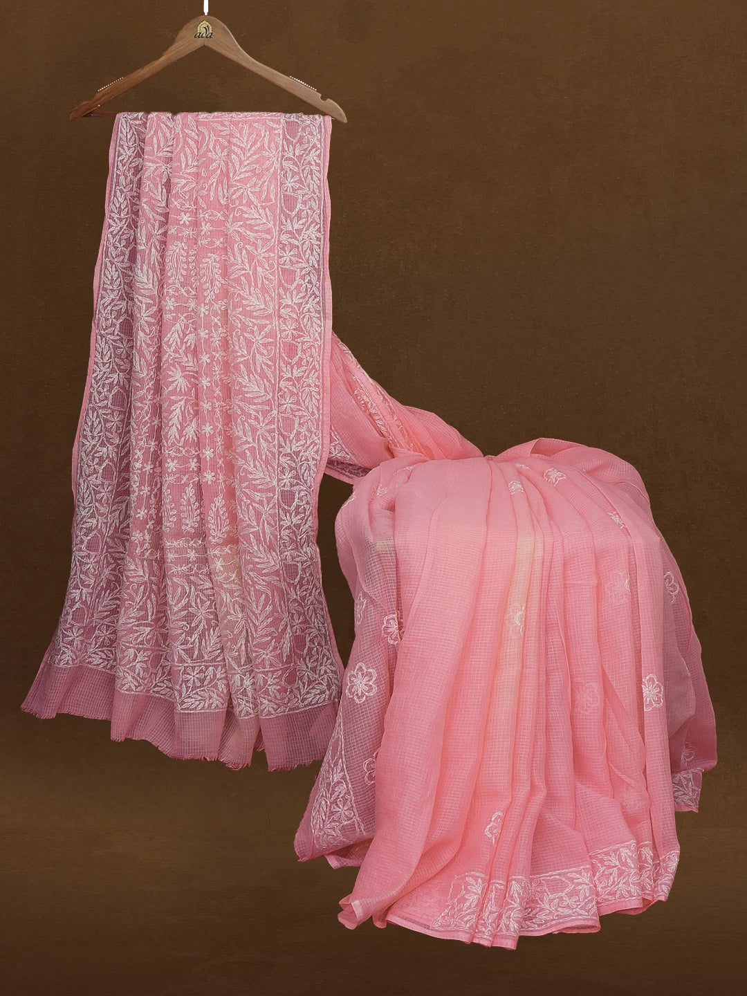 Ada Hand Embroidered Pink Kota Lucknowi Chikankari Saree With Blouse 01A452627