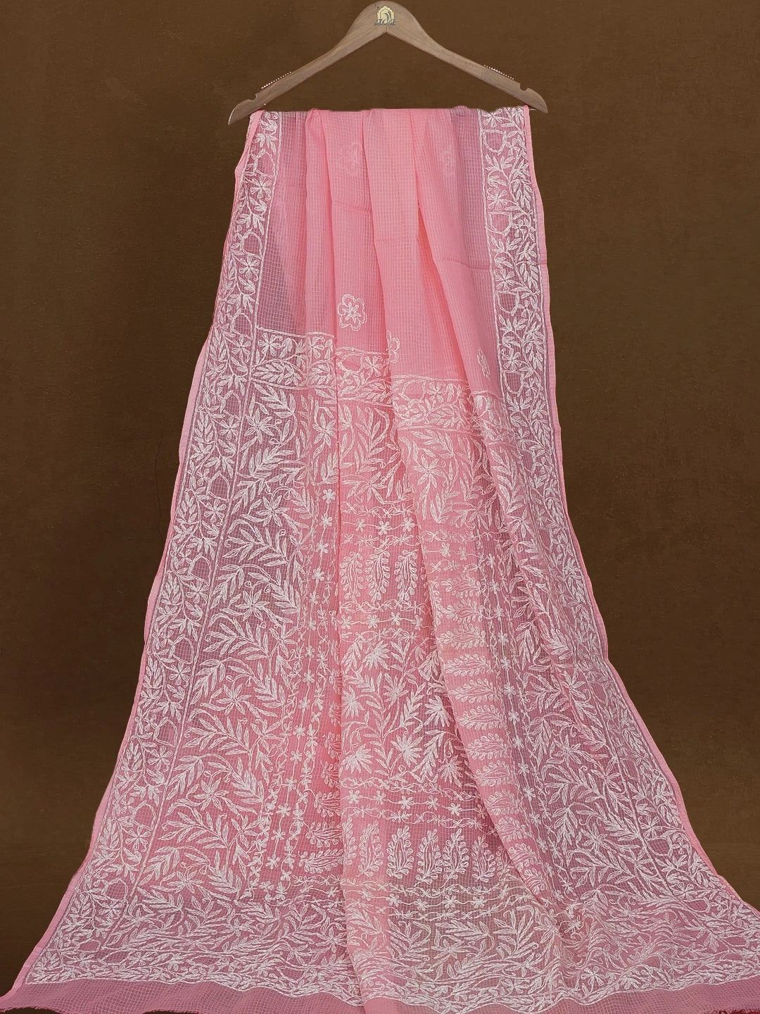Ada Hand Embroidered Pink Kota Lucknowi Chikankari Saree With Blouse 01A452627