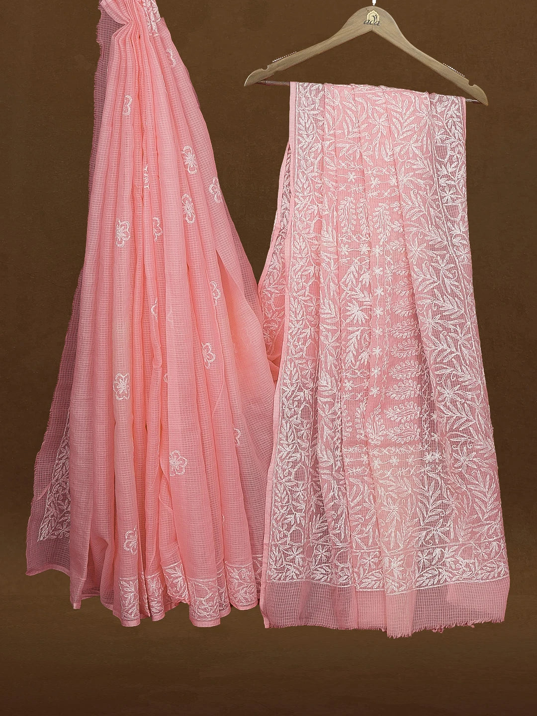 Ada Hand Embroidered Pink Kota Lucknowi Chikankari Saree With Blouse 01A452627