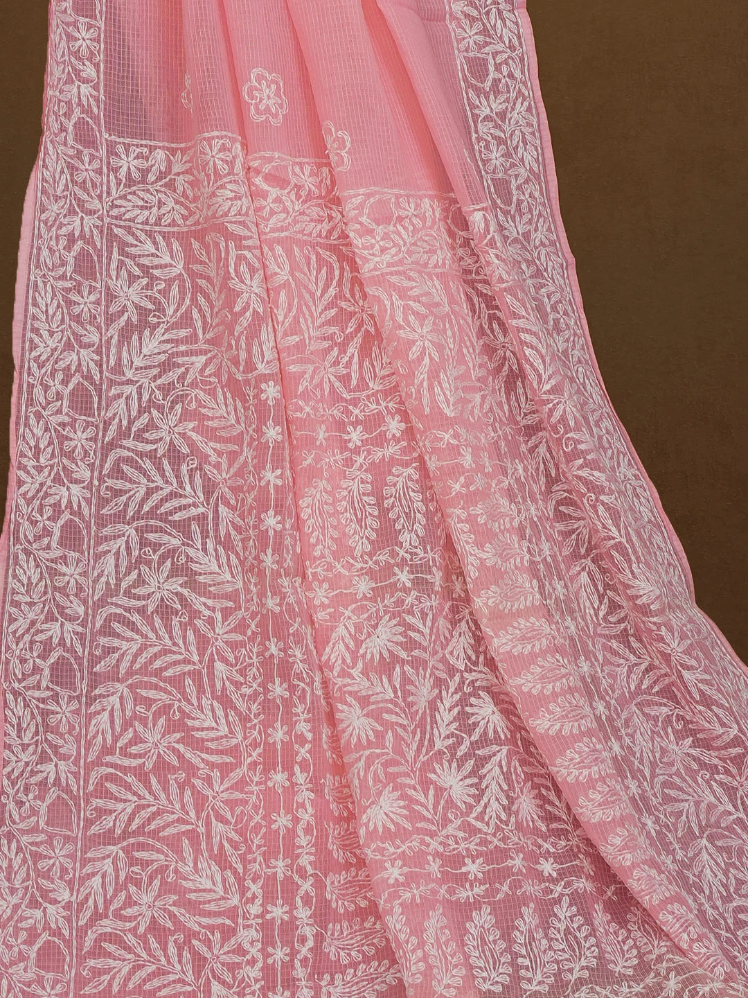 Ada Hand Embroidered Pink Kota Lucknowi Chikankari Saree With Blouse 01A452627