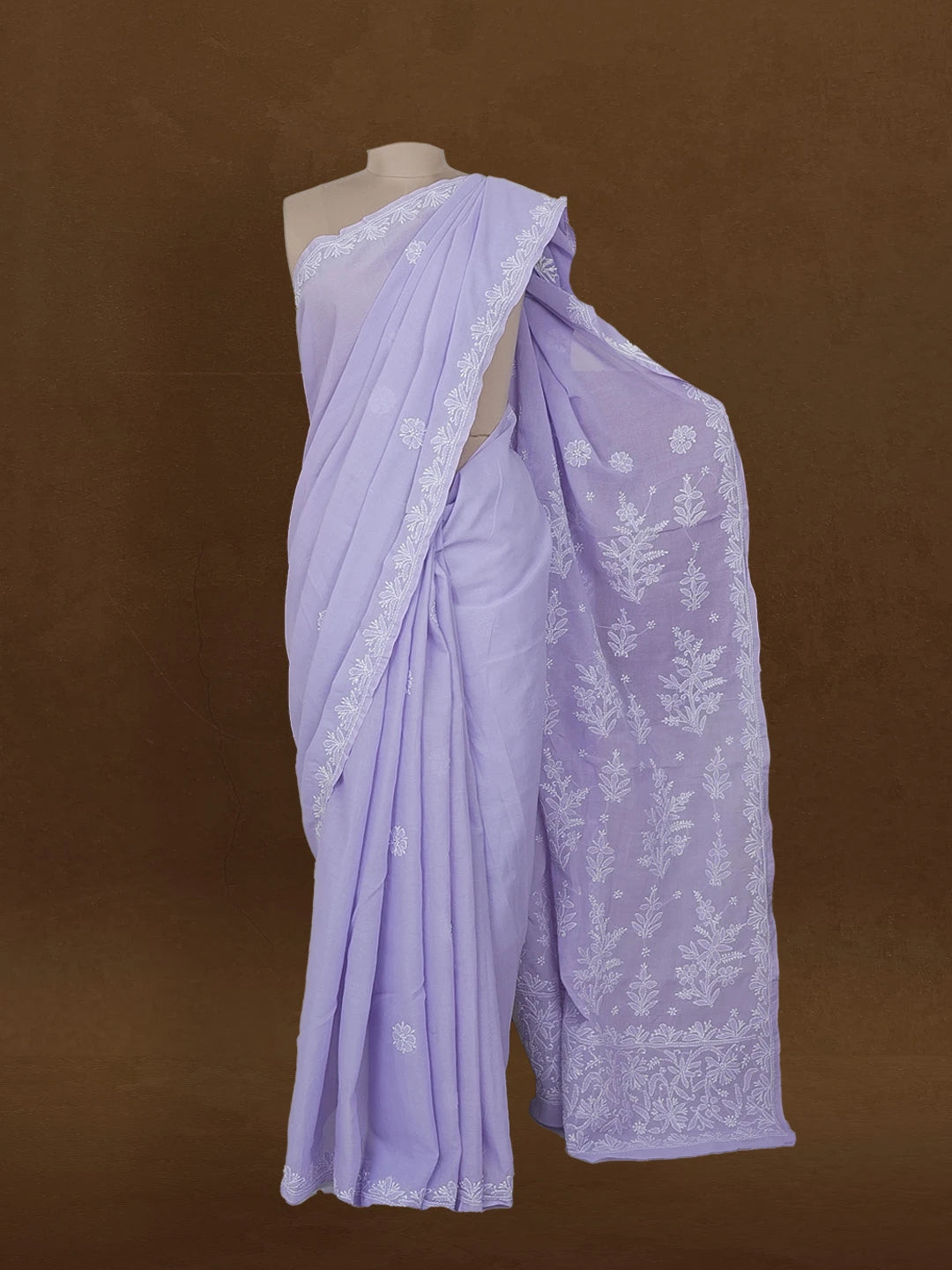Ada Hand Embroidered Mauve Cotton Lucknowi Chikankari Saree With Blouse 01A560373