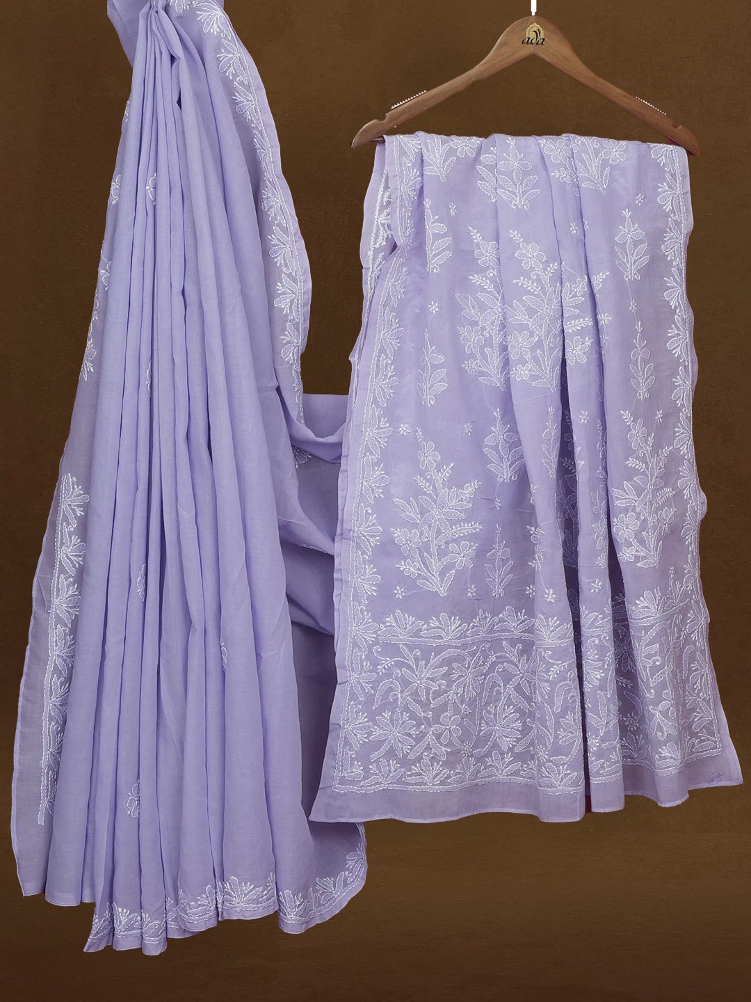 Ada Hand Embroidered Mauve Cotton Lucknowi Chikankari Saree With Blouse 01A560373